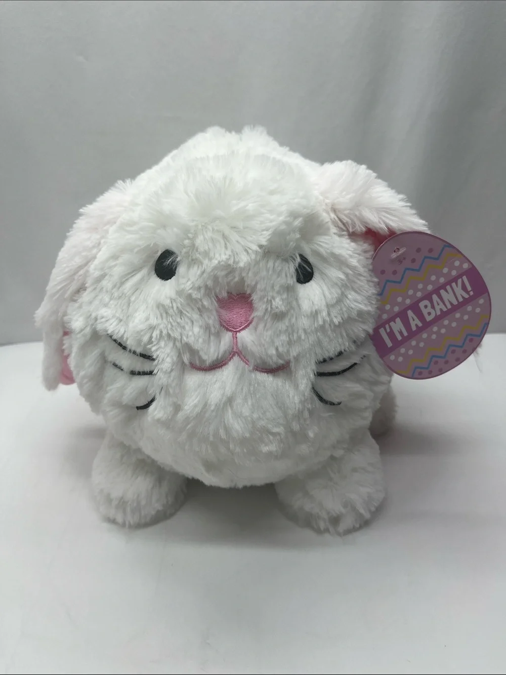 Plush White Bunny Coin Bank - Soft Bunny Savings Toy